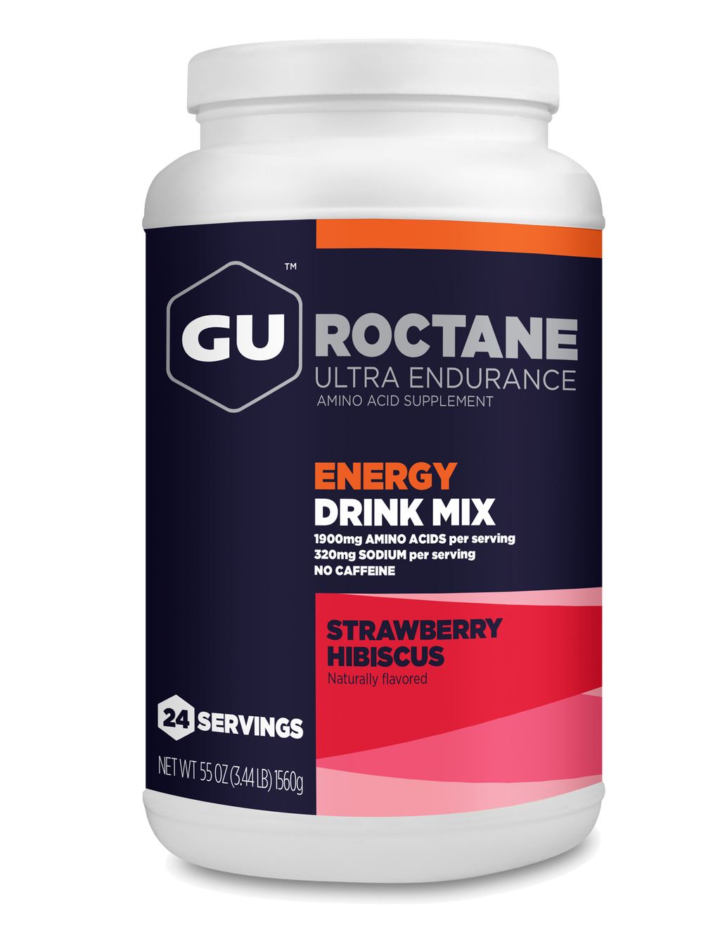 GU Roctane Energy Drink Mix Strawberry Hibiscus, canister