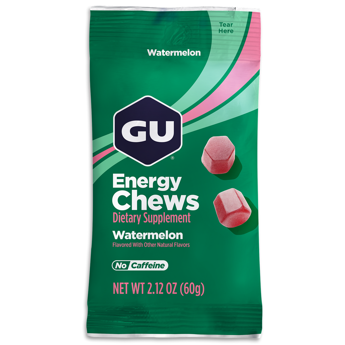 GU Energy Chews Watermelon, Double Serve 16 gomitas
