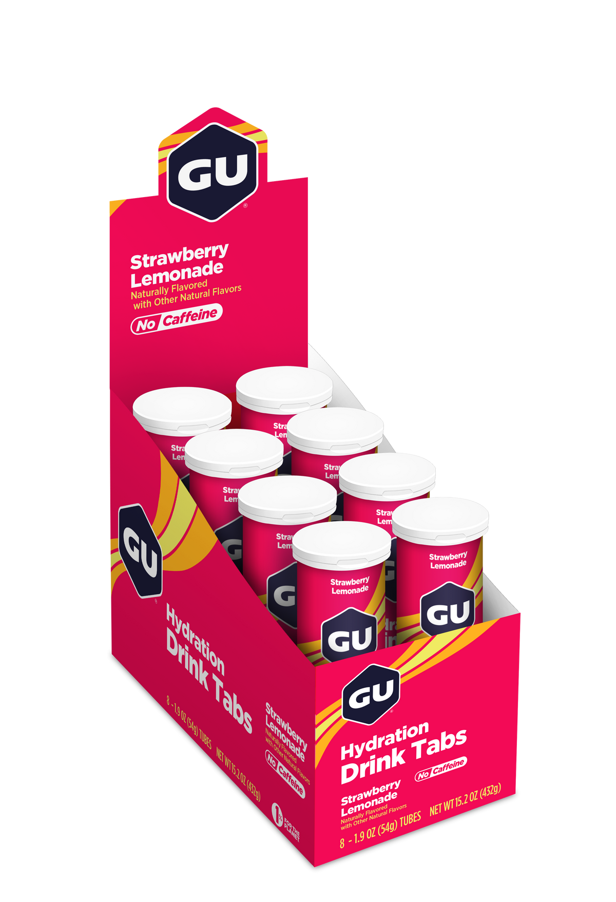 GU Hydration Drink Tabs Strawberry Lemonade, caja abierta