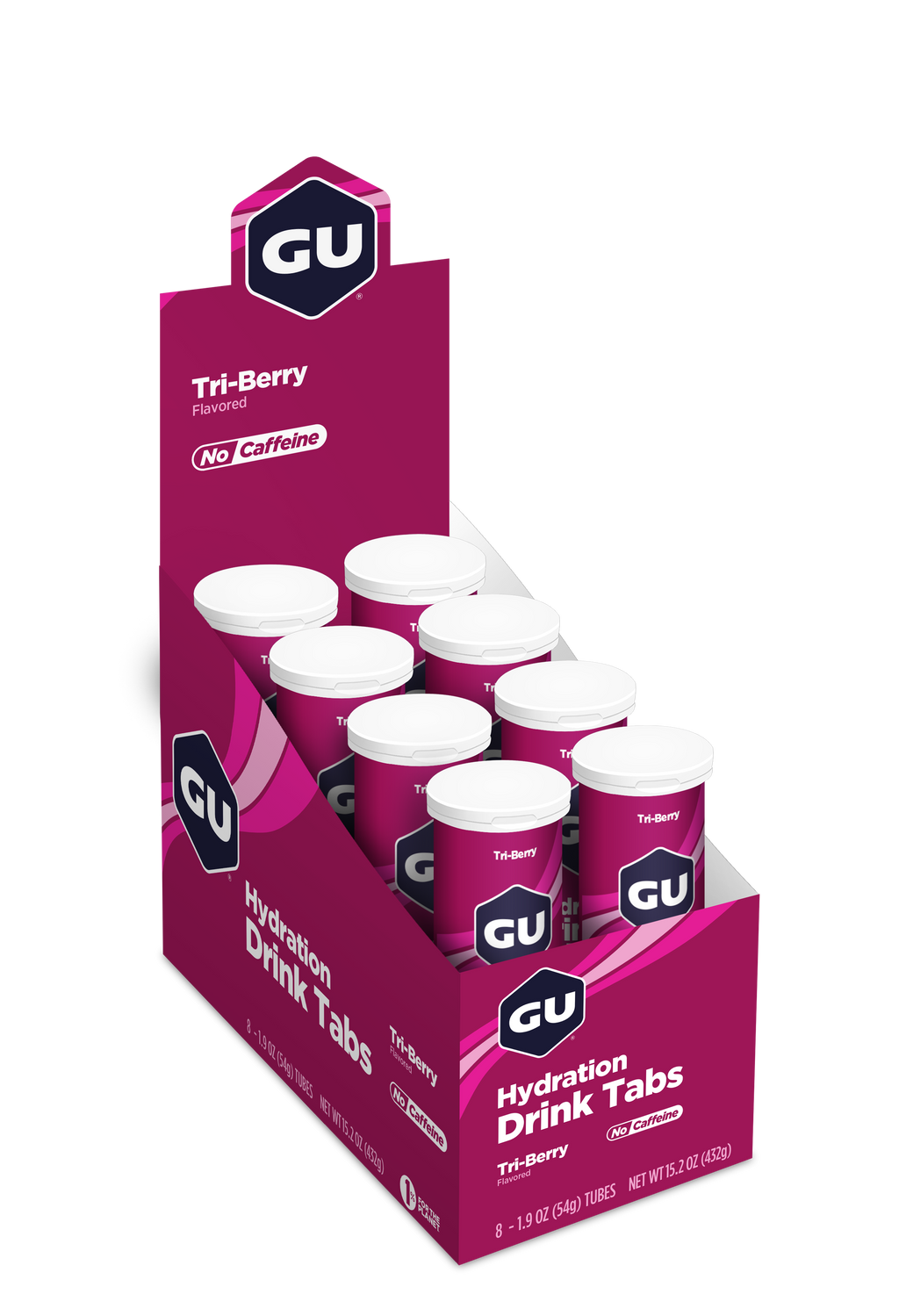 GU Hydration Drink Tabs Tri-Berry, caja abierta
