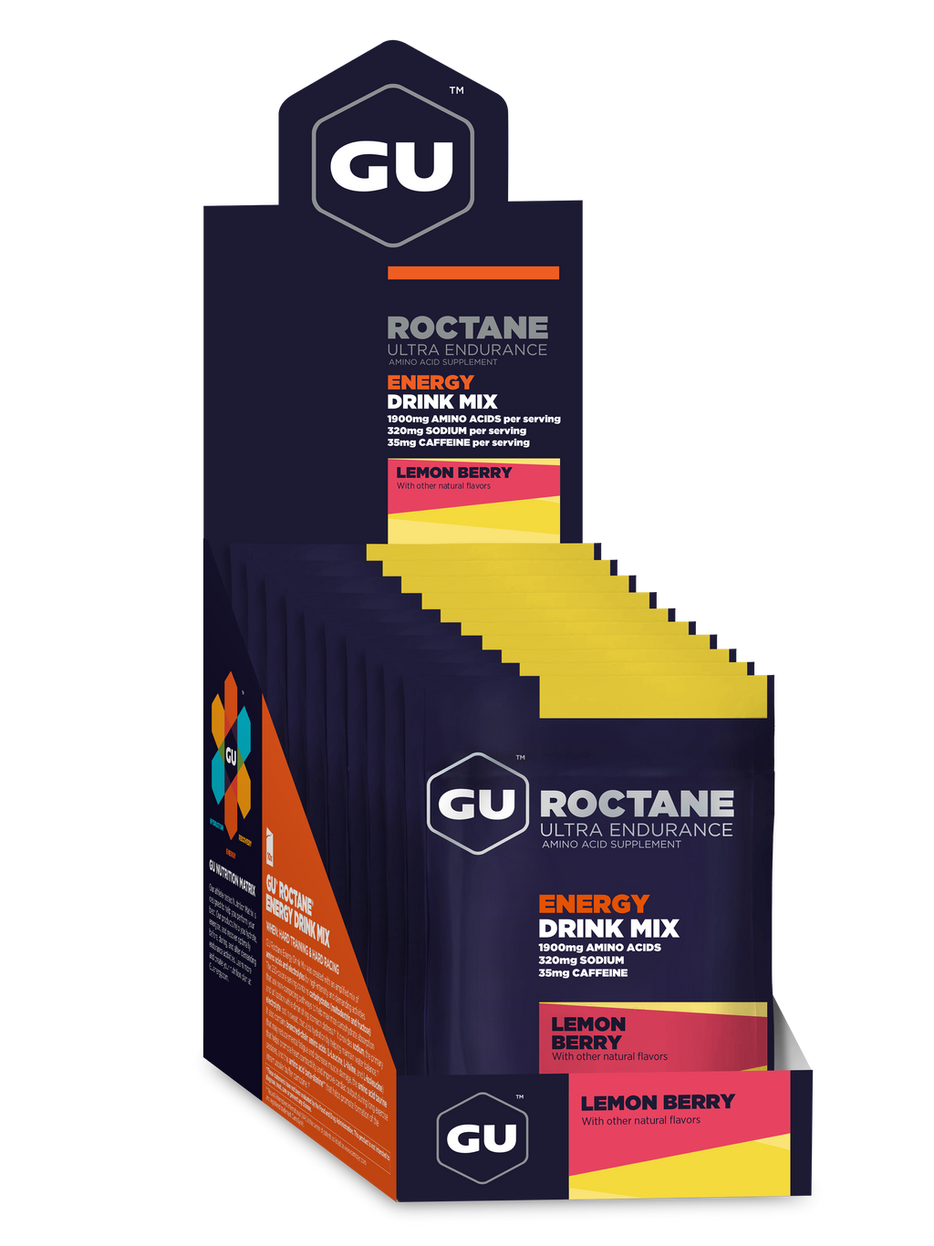 GU Roctane Energy Drink Mix Lemon Berry, caja abierta