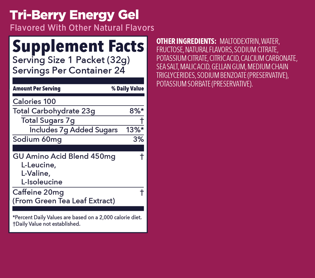 GU Energy Gel Tri-Berry, panel nutricional