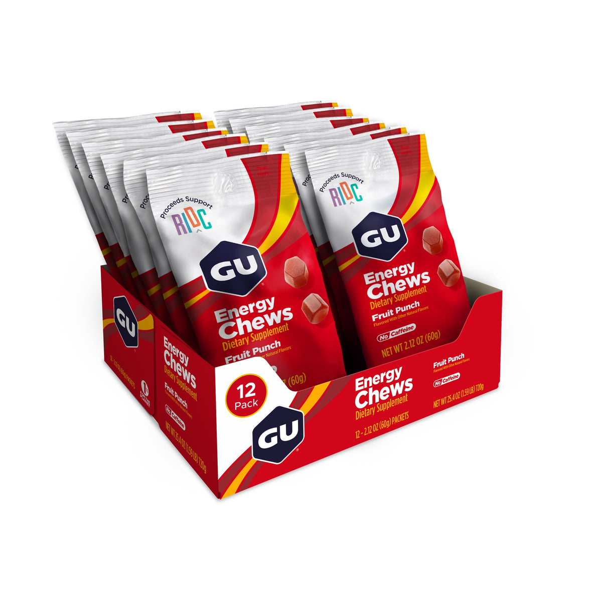 GU Energy Chews Fruit Punch, caja abierta