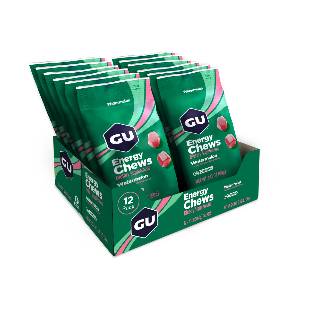 GU Energy Chews Watermelon, caja abierta