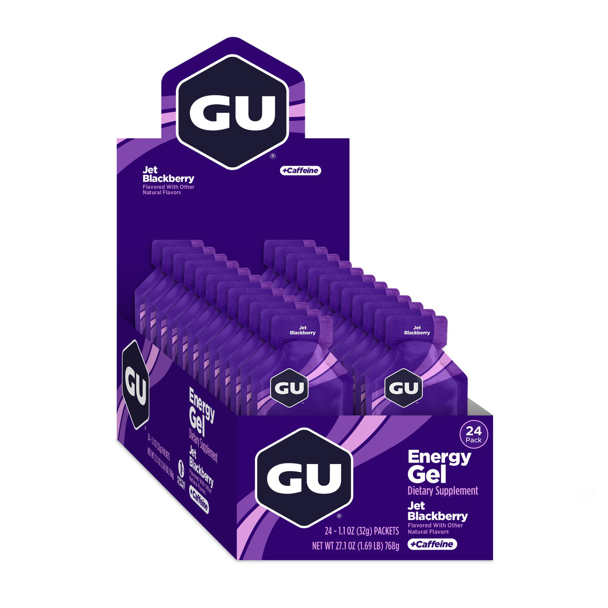 GU Energy Gel Jet Blackberry, caja abierta